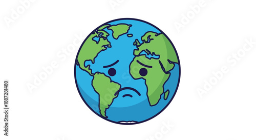 Sad Earth Globe with Facial Expression