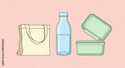 Reusable Bag Water Bottle and Food Containers