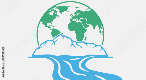 River Flowing Through Mountains and Globe