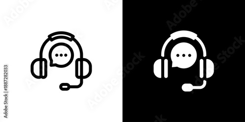 Call Center icon concept with flat Black White Background. Vector illustration.