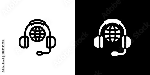 Global Services icon concept with flat Black White Background. Vector illustration.