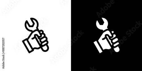 Wrench icon concept with flat Black White Background. Vector illustration.