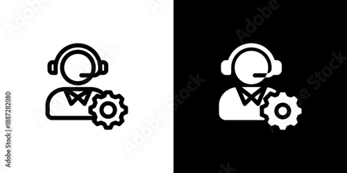 Support icon concept with flat Black White Background. Vector illustration.