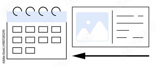 Event scheduling concept. Visual elements feature a calendar and an ID card, indicating planning and personal identification. Ideal for usage in event management, planning tools, scheduling apps
