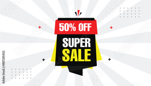 Creative Super Sale Discount Banner for Shopping and Marketing 50% Off sale banner sticker label icon banner eps format editable template design with black and red shapes with abstract hot background