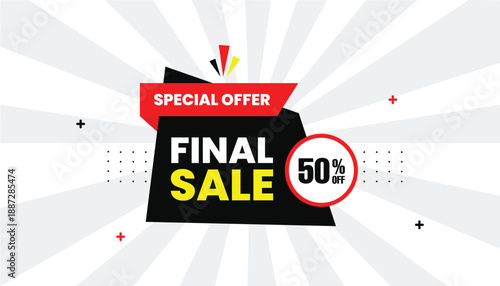 Final sale special offer 50% off discount sale banner sticker label icon banner eps format editable template design with black, white and red shapes with white abstract background vector illustration