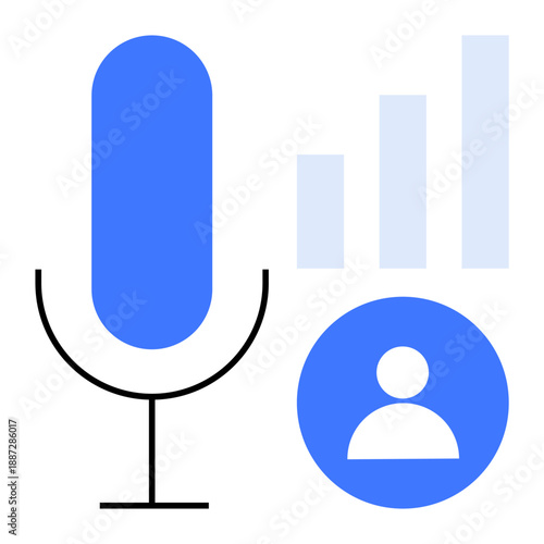 Voice recognition concept. Voice recognition with user icon and data bars. Voice recognition technology for voice authentication, data analysis, and digital applications. Ideal for AI, tech design
