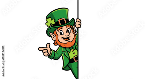 Friendly Leprechaun Pointing to the Side, Vector Illustration for St. Patrick's Day