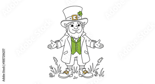 Cute Leprechaun Character with Green Vest and Top Hat for St. Patrick's Day