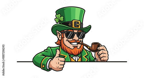 Cool Leprechaun with Pipe and Hat Giving Thumbs Up, Irish Mascot