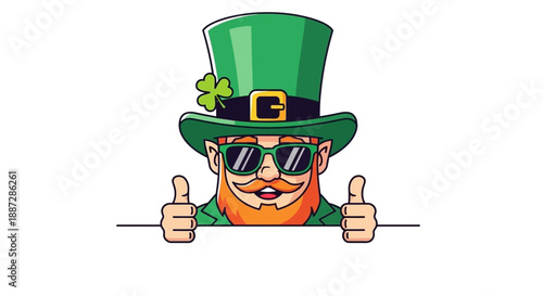 Cool Leprechaun in Green Hat and Sunglasses Giving Thumbs Up