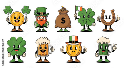 St. Patrick's Day Cartoon Characters: Lucky Symbols and Irish Icons Collection