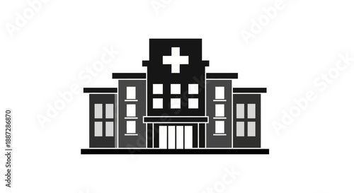 Generic hospital building icon with medical cross symbol. Healthcare facility illustration for emergency services and clinic design.