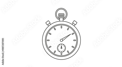 Line art drawing of a classic stopwatch icon, symbol of time, speed, measurement, and precision on a white background.