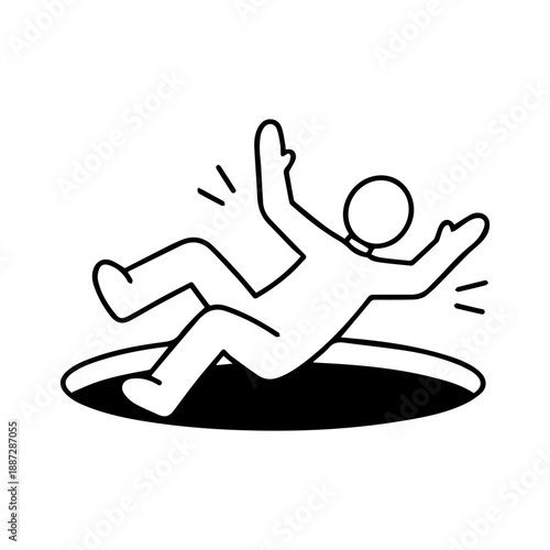 man falls into a hole vector line icon on a white background.
Vector line icon on a white background