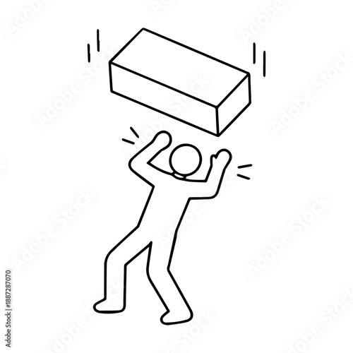 man under a falling object vector line icon on a white background.
Vector line icon on a white background