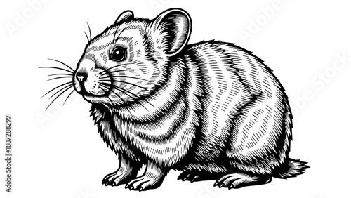 Black and white illustration of a gerbil in three-quarter profile view