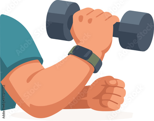 Male arm lifting dumbbell wearing smartwatch illustration