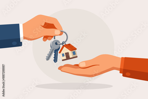 Handing over house keys - real estate transaction symbol