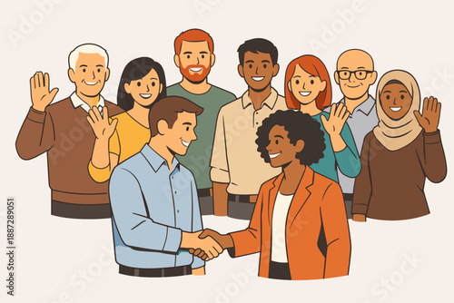 Diverse team of professionals shaking hands in greeting gesture