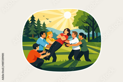 Teamwork and trust among diverse adults in outdoor trust fall activity