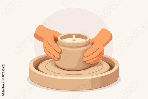 Close-up of hands crafting clay pot on pottery wheel