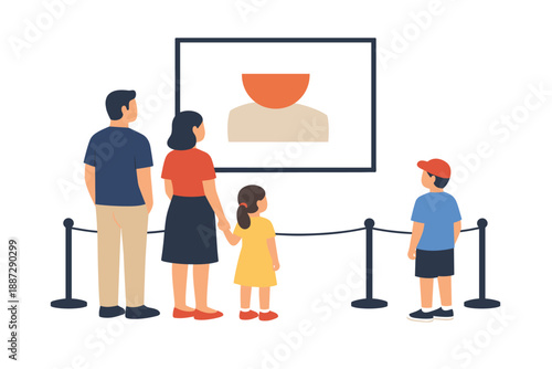 Family viewing modern art exhibit together in gallery setting