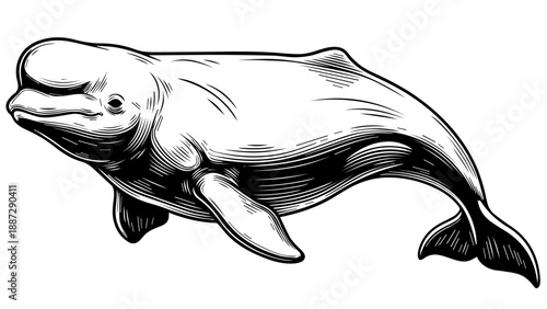 Black and white illustration of a carp fish with detailed scales and fins