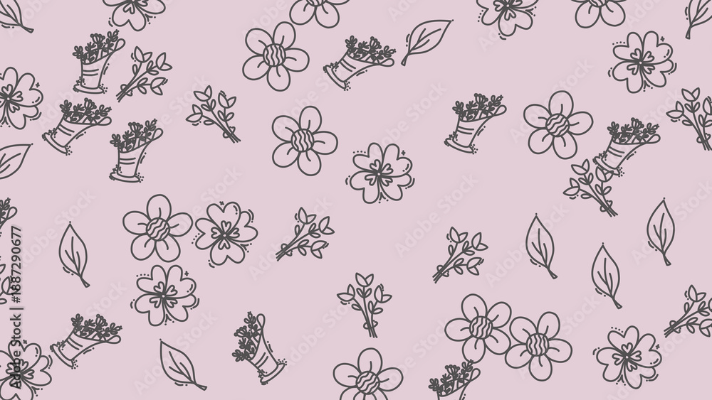 Fototapeta premium Seamless Floral Pattern with Hand-drawn Sketch Style on Pink