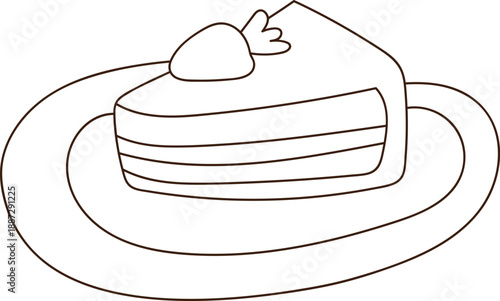 Cake Slice On Plate Line Art