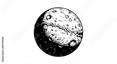 Engraved cratered moon illustration isolated