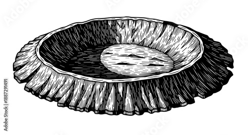 Black and white illustration of a tree trunk cross-section with concentric growth rings