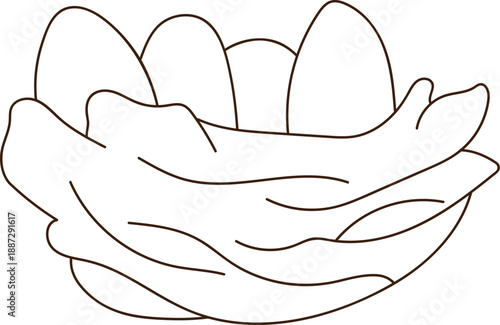 Nest Eggs In Leaves Line Art