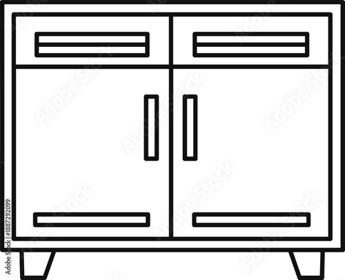 Simple illustration of a cabinet with two doors and drawers viewed from the front