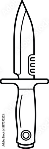 A illustration of a dagger with a pointed tip and a guard, viewed from the side