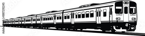 A sleek modern train traveling on railway tracks from a side viewpoint in a transportation setting