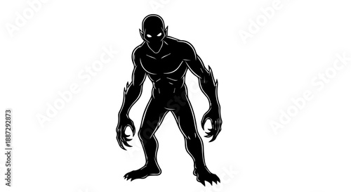 Black and white illustration of a humanoid creature with pointed ears and clawed hands