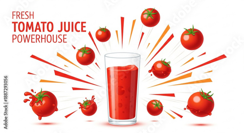 Fresh tomato juice powerhouse glass with juicy tomatoes and splashes