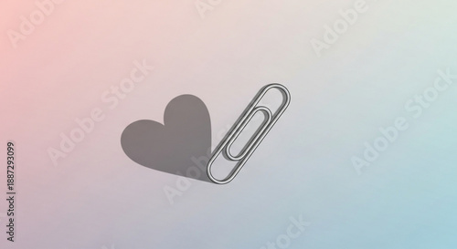 Heart symbol attached to paperclip on pastel rainbow background with soft gradient colors