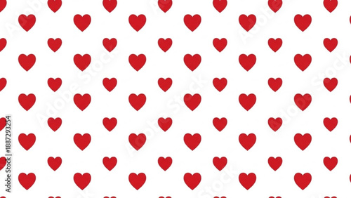 Valentine's Day Charming seamless pattern featuring a multitude of vibrant red hearts scattered across a crisp white background, symbolizing love, romance, and joy for various decorative purposes