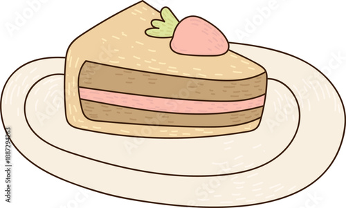 Cake Slice On Plate Cartoon
