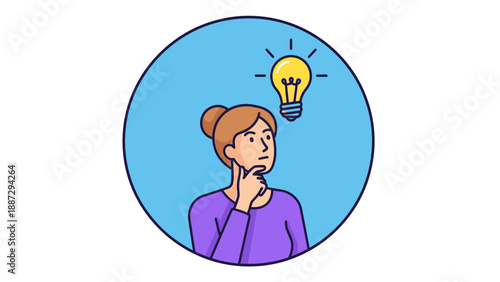 Woman Thinking with Lightbulb Idea.