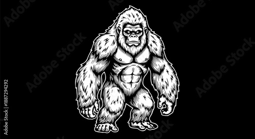 High-contrast illustration of a white gorilla on a black background
