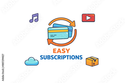 Easy subscriptions with payment cards and media icons for streaming services
