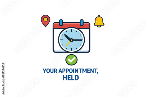 Colorful calendar icon with clock and notification symbols for appointments