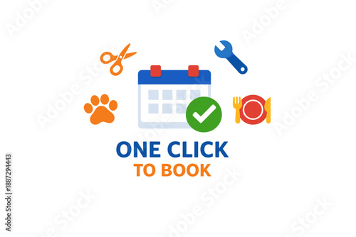 Online booking service icons: pet care, grooming, repairs, catering symbols