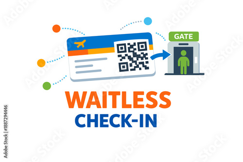 Waitless check-in concept with qr code and boarding pass automation