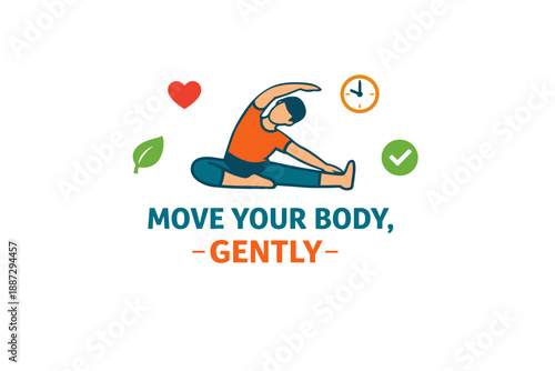 Young caucasian female stretching in inspirational fitness illustration