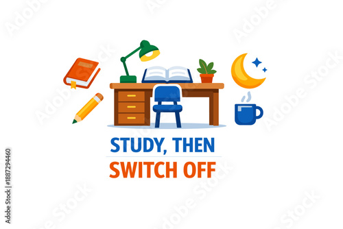 Study space with desk, lamp, book, and coffee for productive and relaxing time