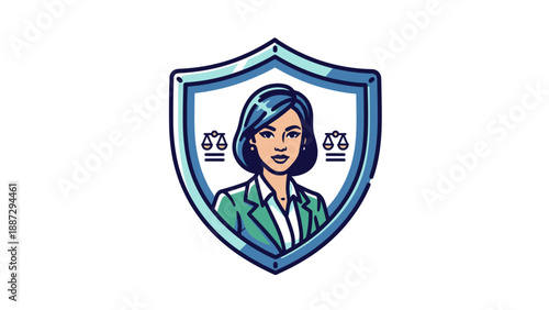 Woman Cartoon Character Shield Protection.
